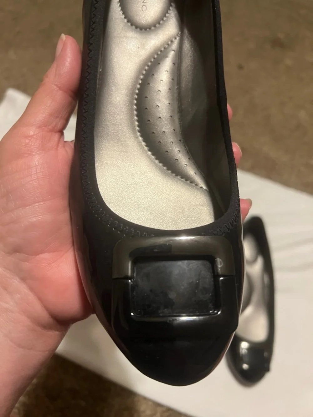Bandolino black patent wedge   Super comfy padded insole